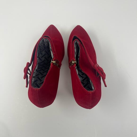 Vero Cuoio Red Faux Suede Platform Booties Heels Italian Women’s Size 8 - Picture 12 of 13